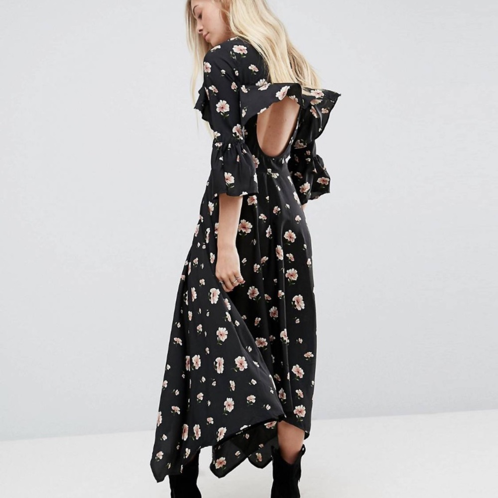 Influence Asymmetrical Tea Dress with Open Back